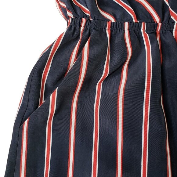 Striped Navy & Red Long-Sleeve Wrap Romper By Korye pockets Size M - Picture 8 of 12